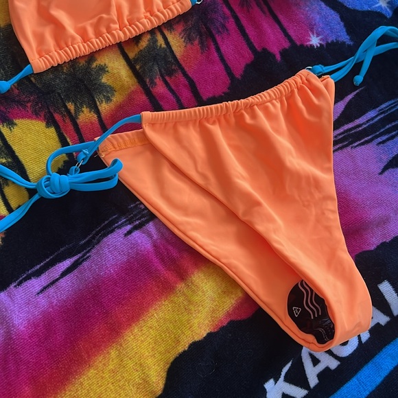 ZAFUL Electric Orange & Neon Blue String BIKINI Women’s Size 6 TOP & BOTTOM SWIM - Picture 7 of 9